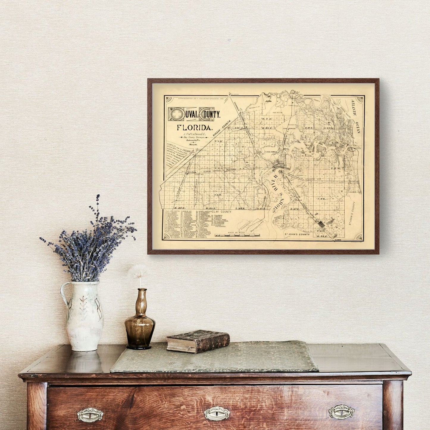 Vintage Map of Duval County, Florida, 1885