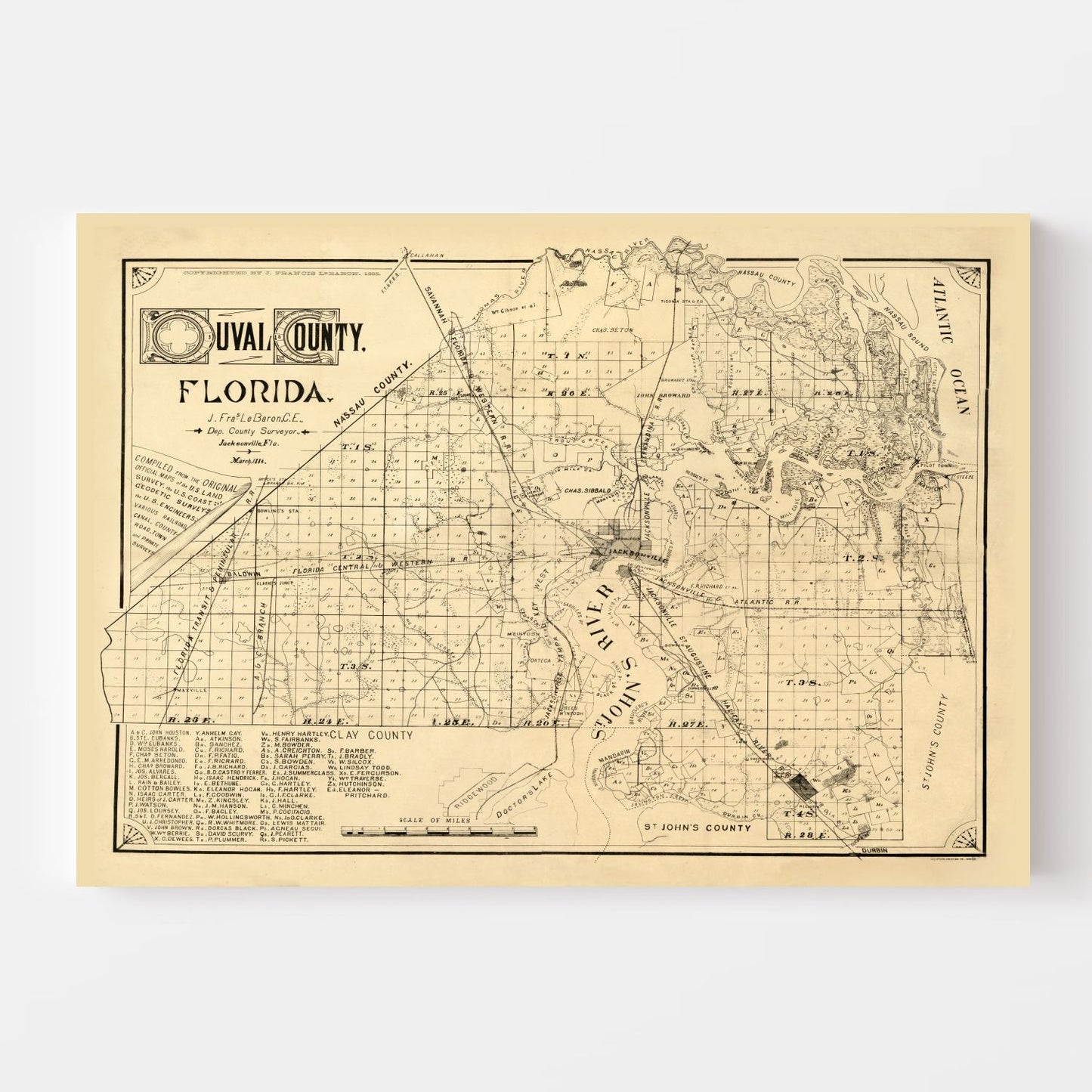Vintage Map of Duval County, Florida, 1885