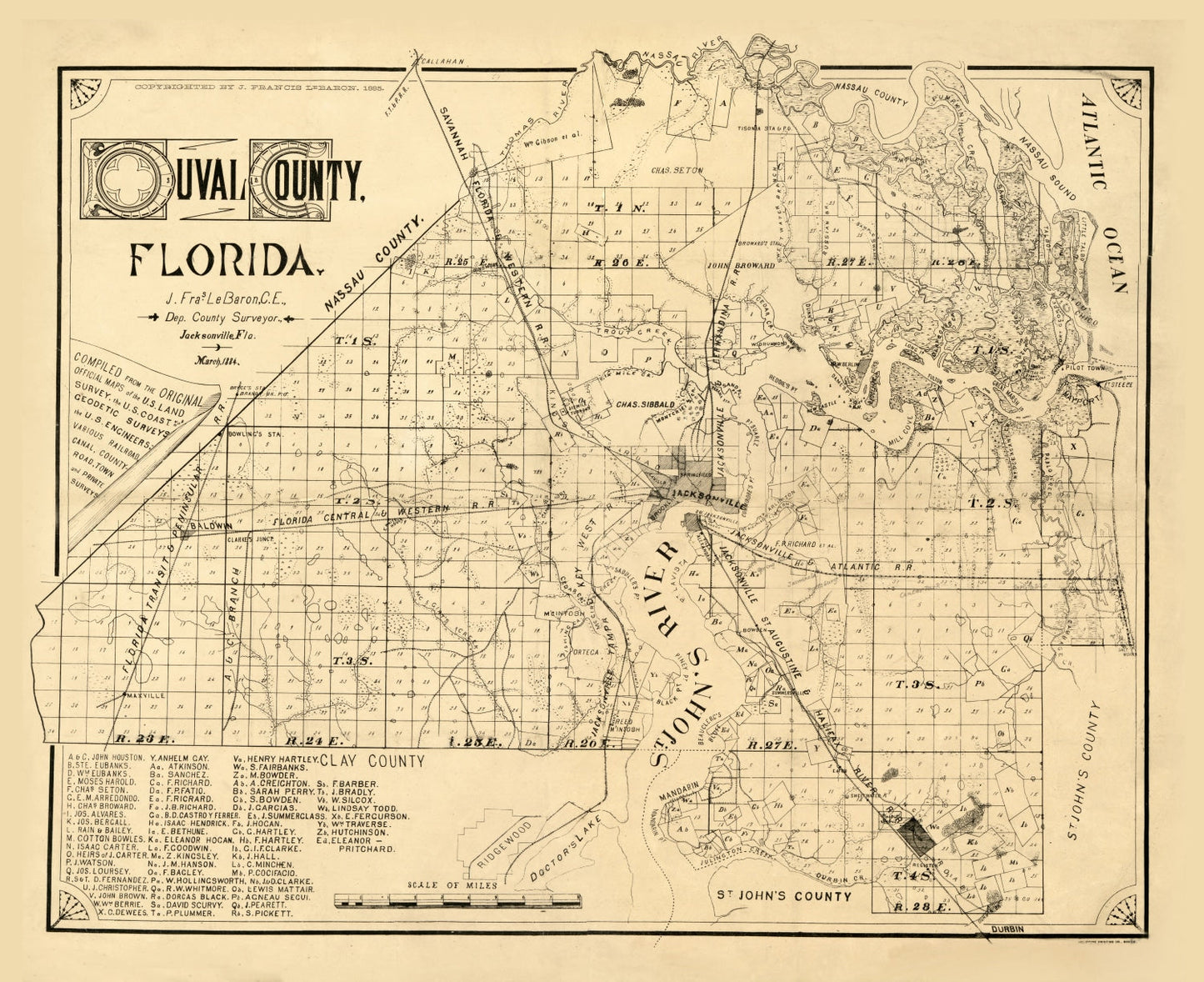 Vintage Map of Duval County, Florida, 1885