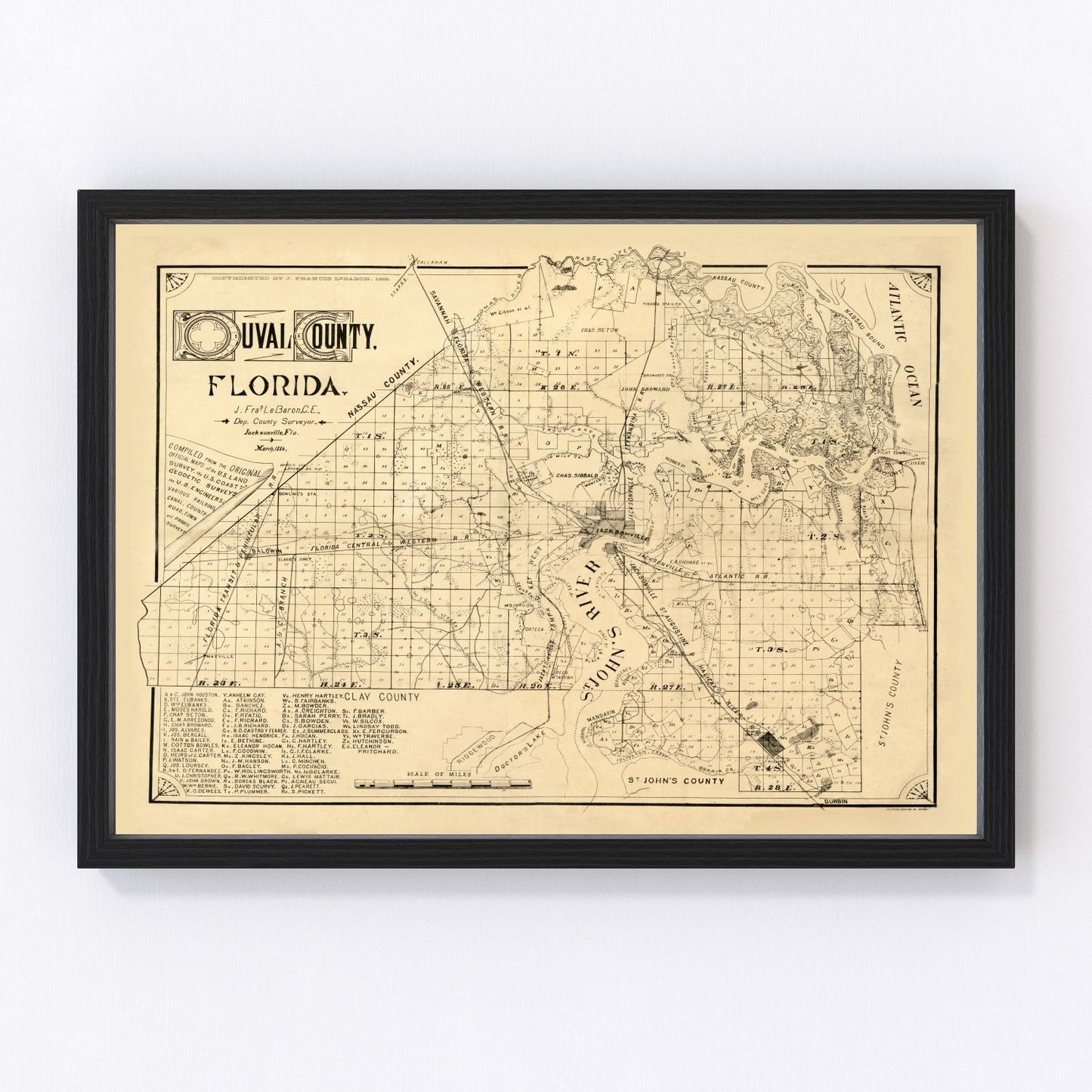 Vintage map of Duval County, Florida, 1885