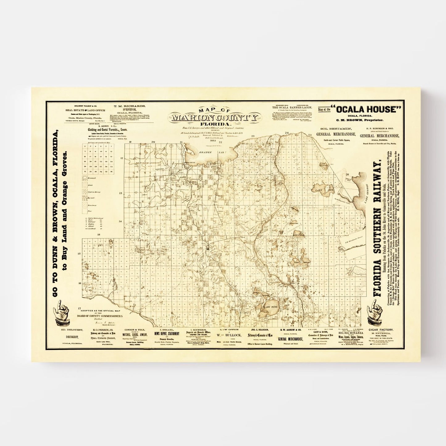 Vintage Map of Marion County, Florida, 1883