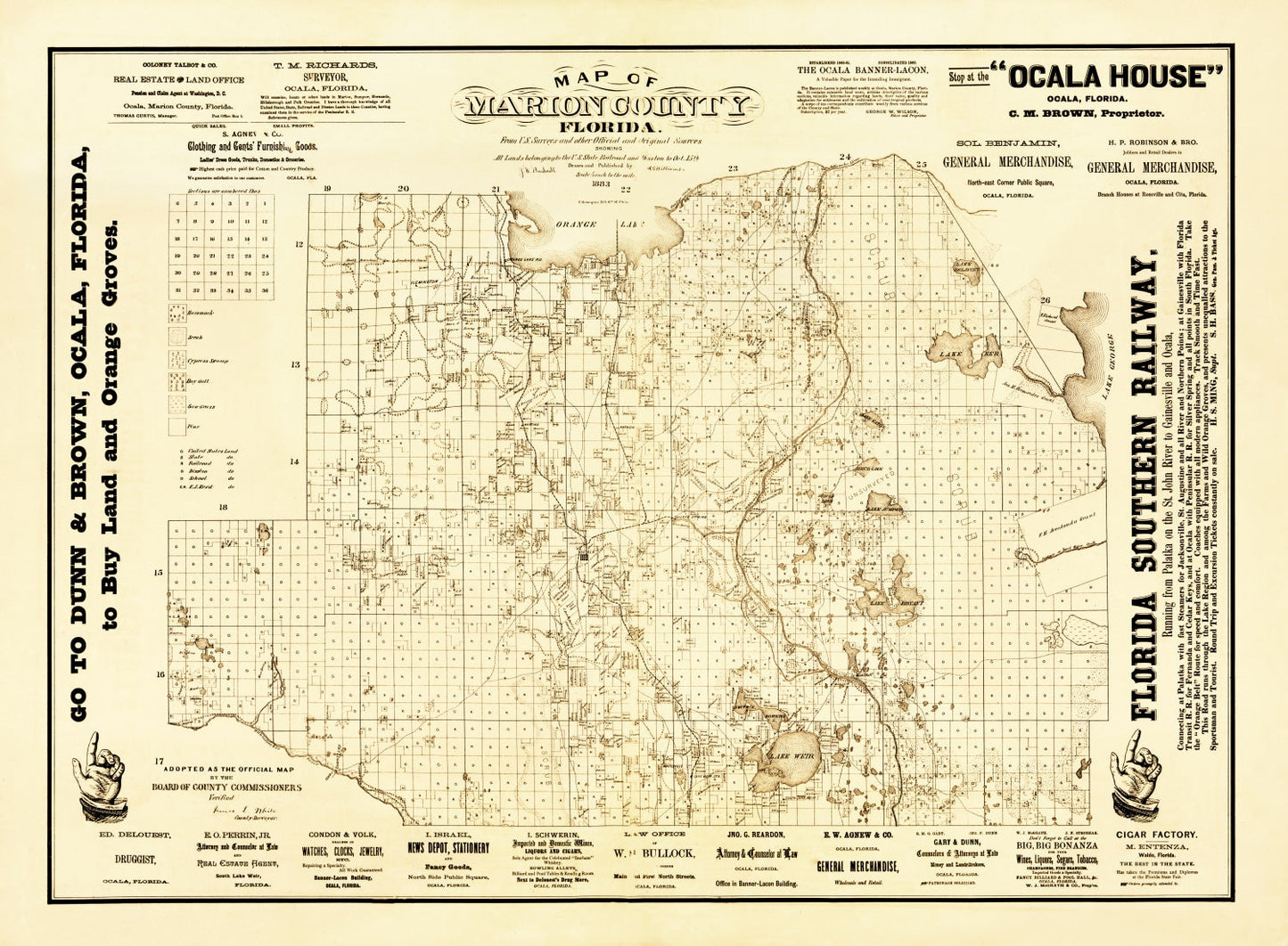 Vintage Map of Marion County, Florida, 1883