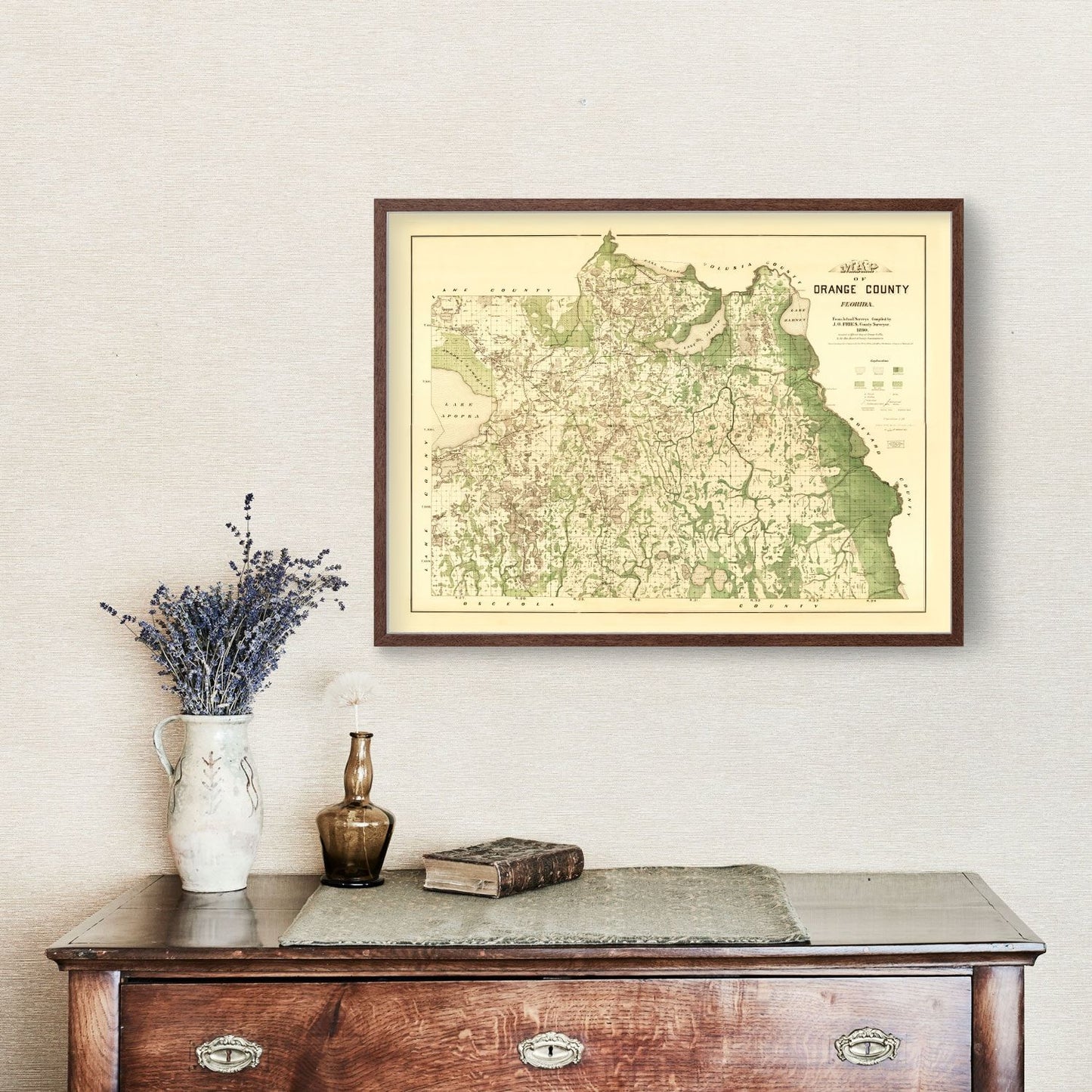 Vintage Map of Orange County, Florida, 1890