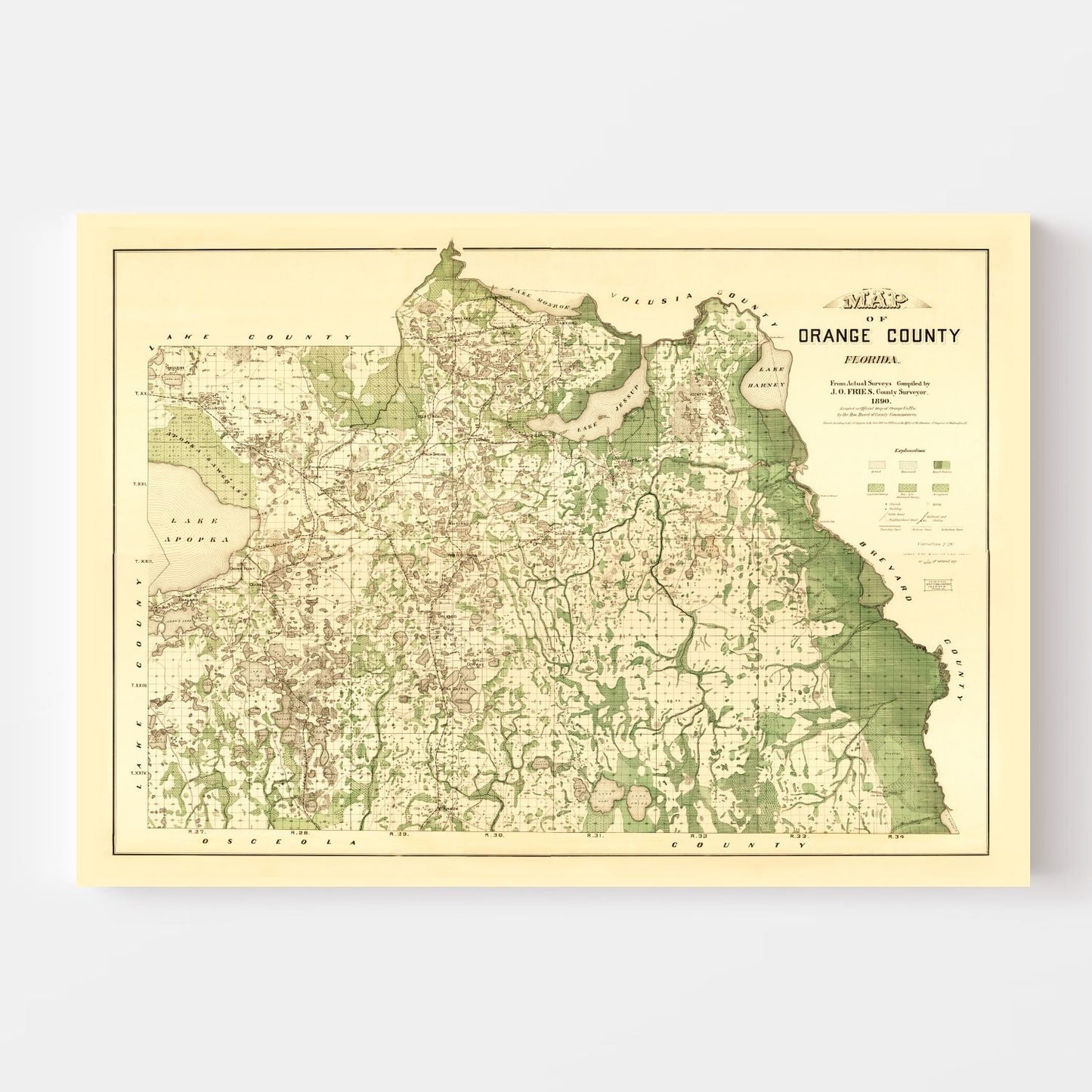 Vintage Map of Orange County, Florida, 1890