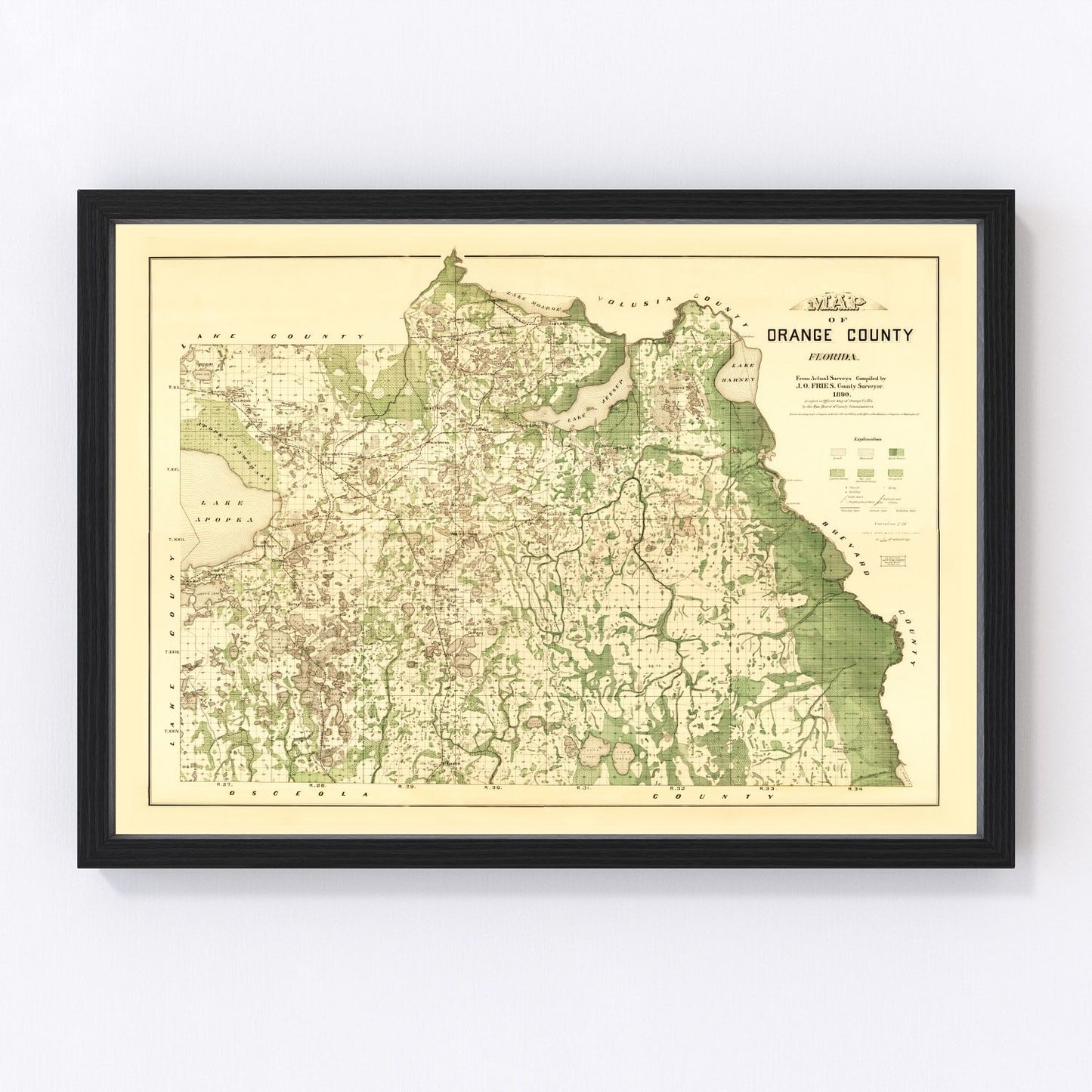 Vintage map of Orange County, Florida, 1890
