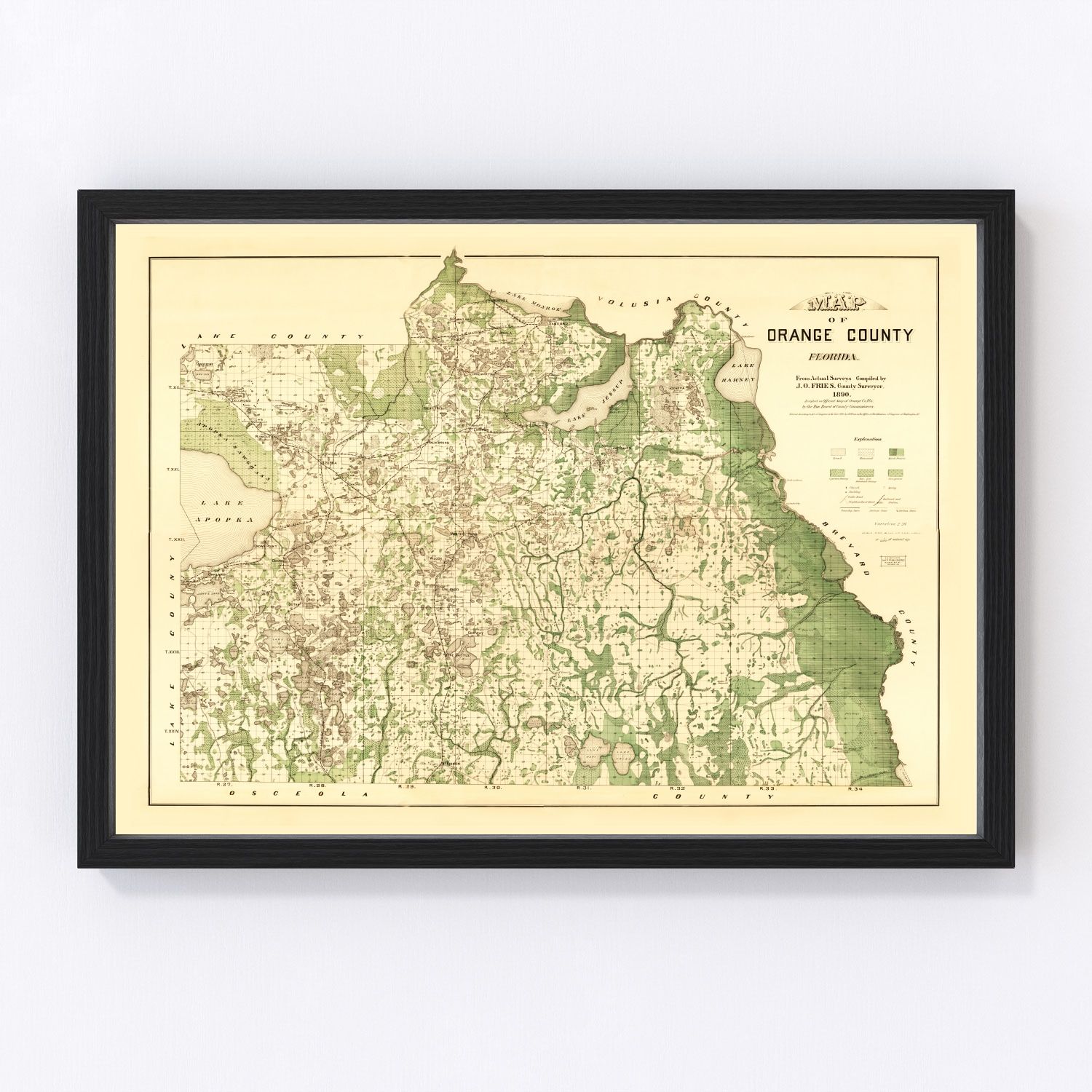 Vintage map of Orange County, Florida, 1890