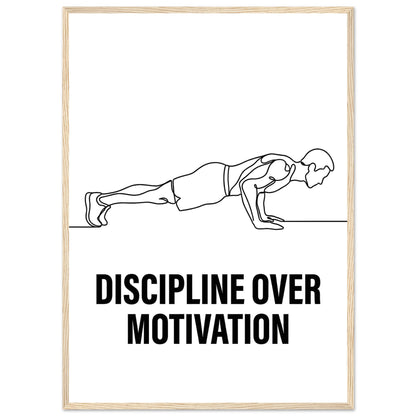 Discipline Over Motivation Poster - Framed Minimalist Line Art - 20x25 cm / 8x10″ - White frame / Ready-to-hang - Sparkycare