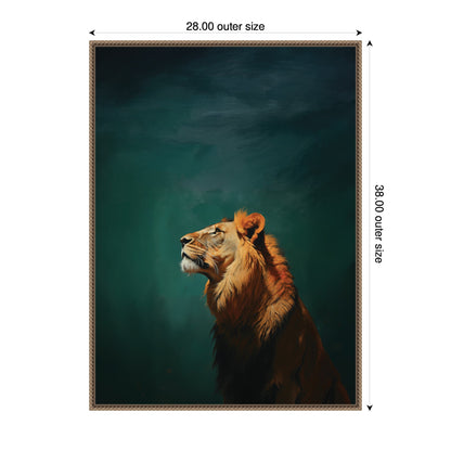 Lion on Tonal Blue Teal Green Abstract by The Creative Bunch Studio Framed Canvas Wall Art Print