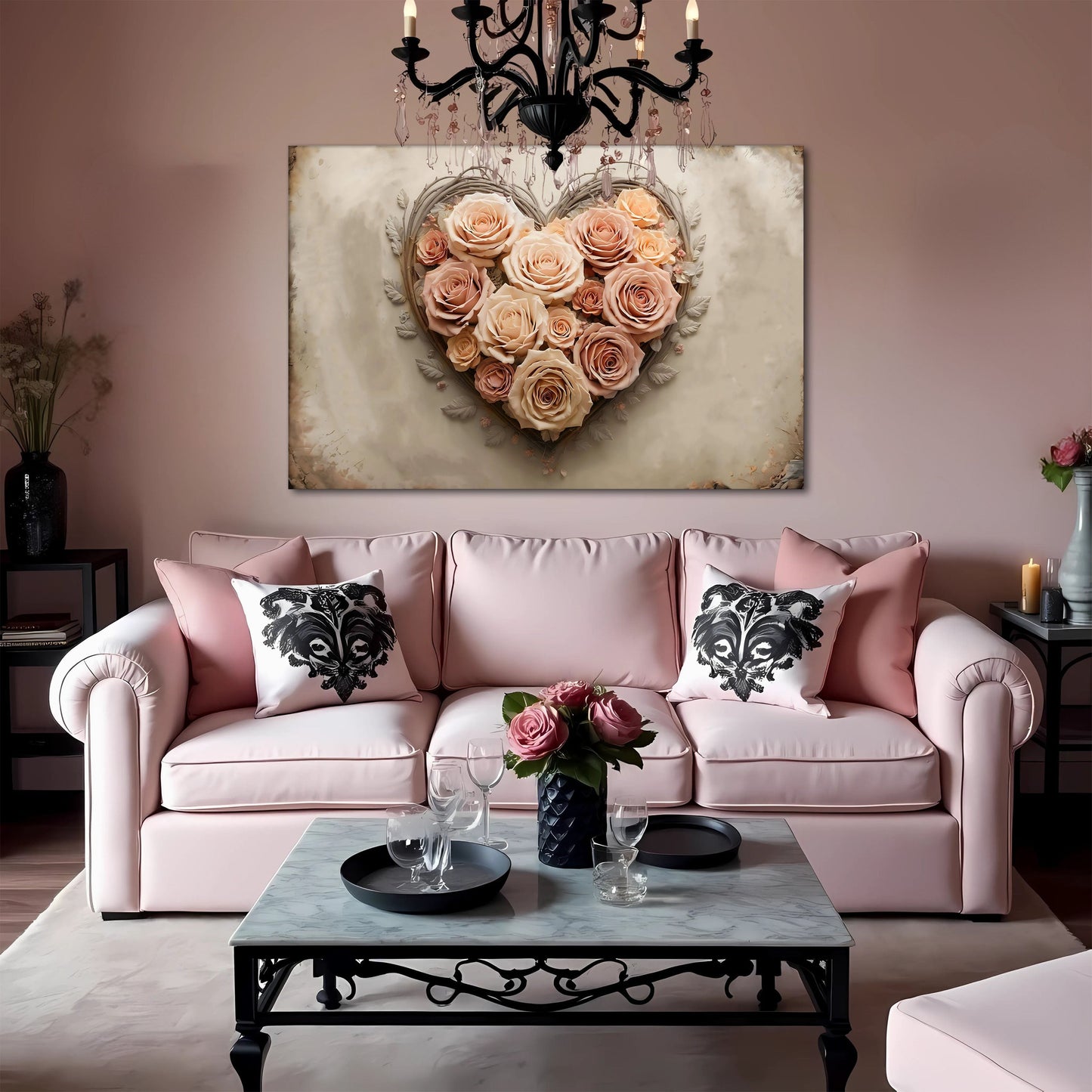 3D Floral Heart Canvas Wall Art