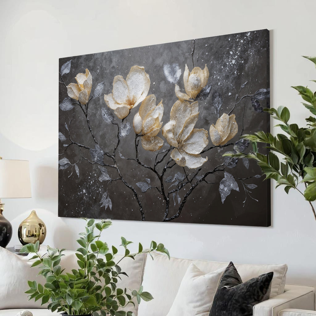 Midnight Magnolias Floral Canvas Wall Art