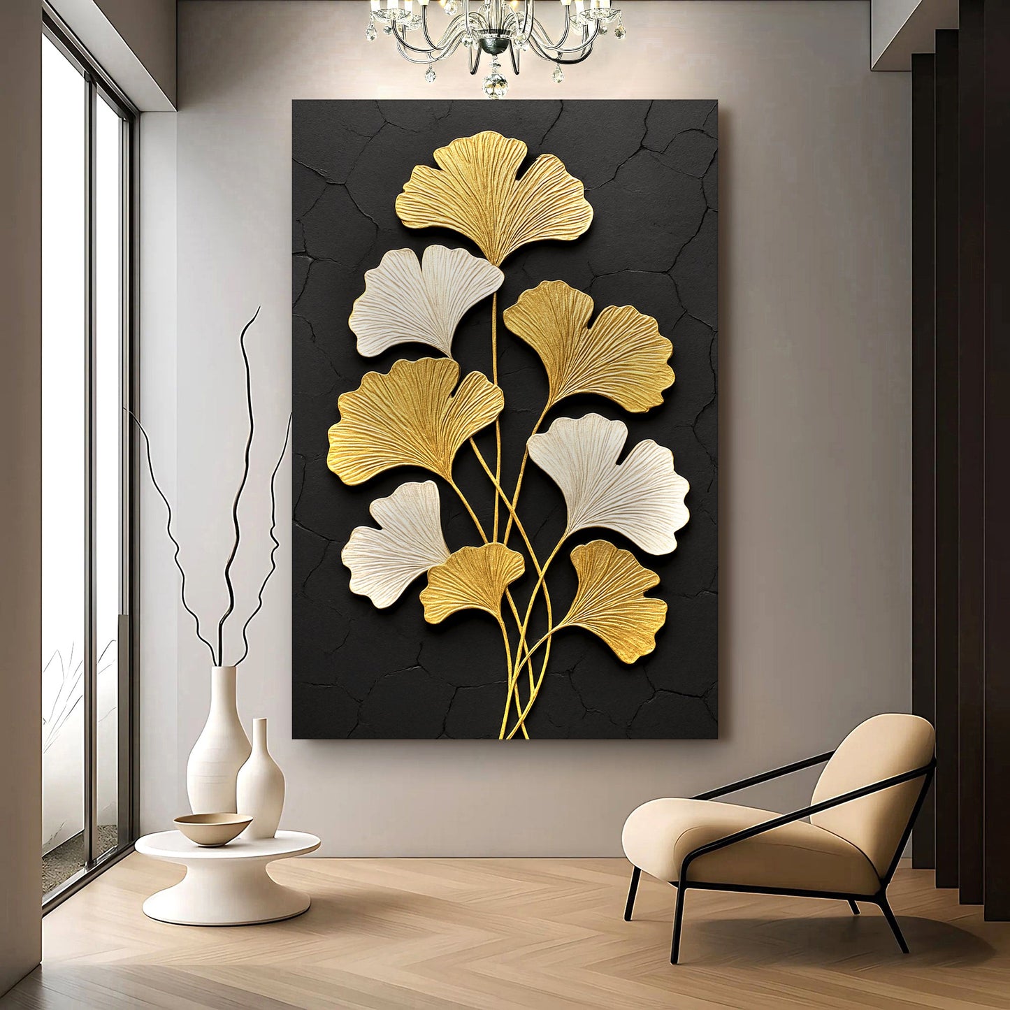 Golden Ginkgo Canvas Wall Art - Botanical Nature Print