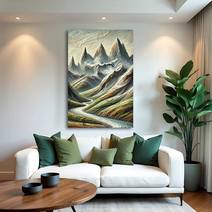 Abstract Mountain And River Landscape Canvas Wall Art II