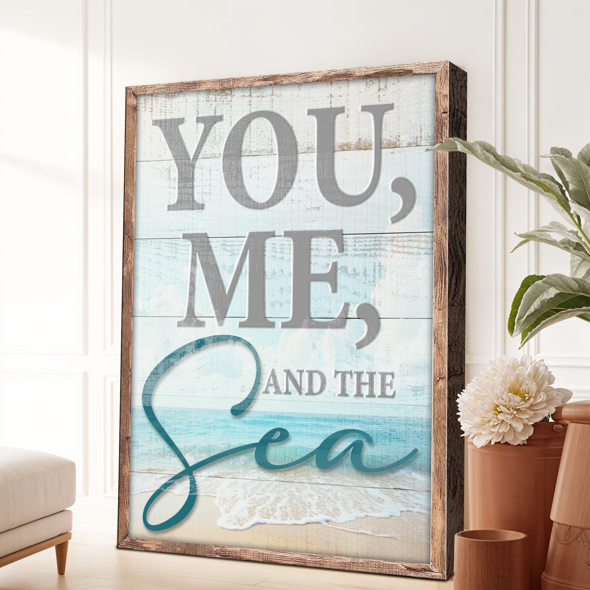 You Me and the Sea coastal sign canvas wall art for beach and lake homes
