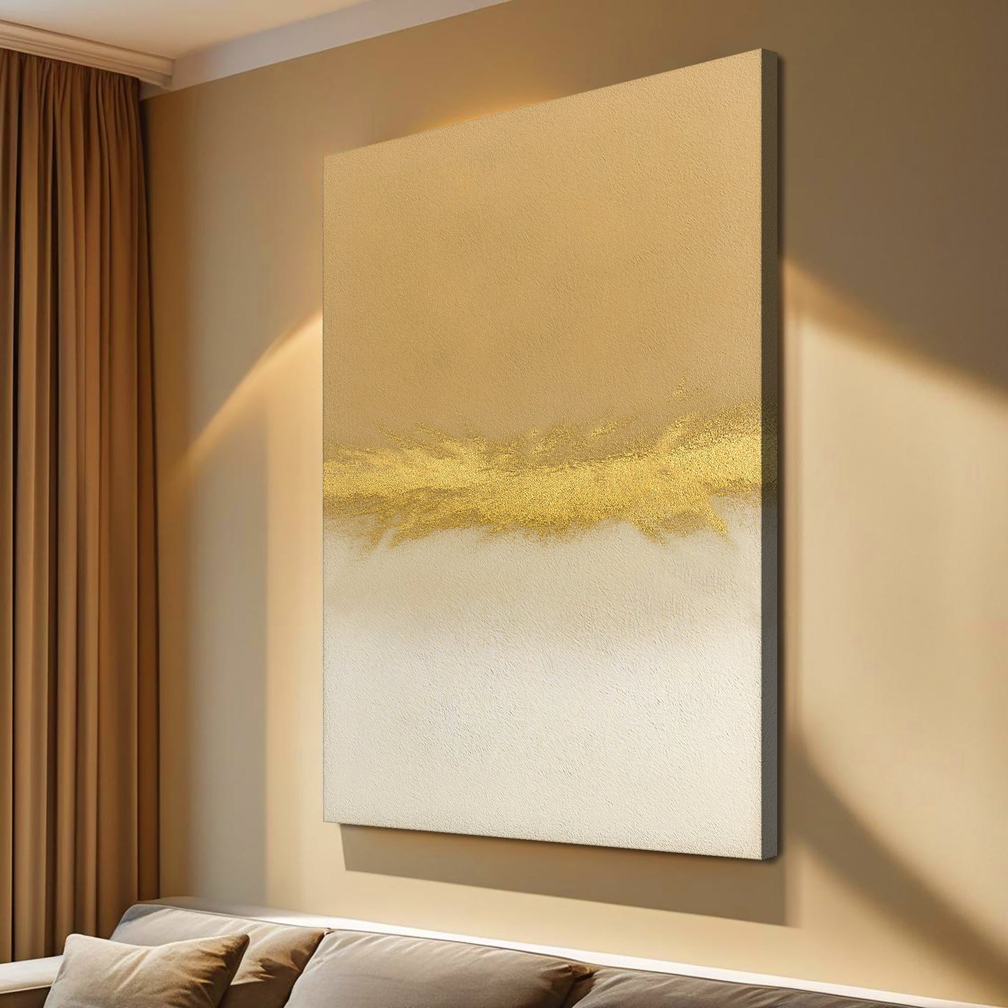 Minimalist White and Gold Abstract Canvas Wall Art