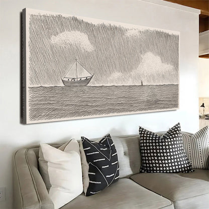 Walking on Water Pencil Sketch Seascape canvas shown in a styled room setting, view 2