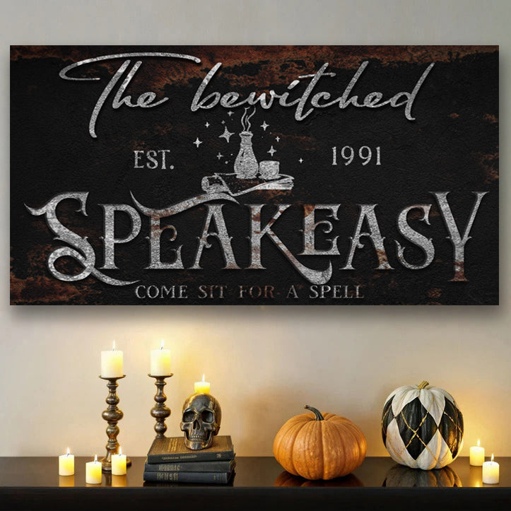 Bewitched Speakeasy Halloween Canvas Wall Art Sign