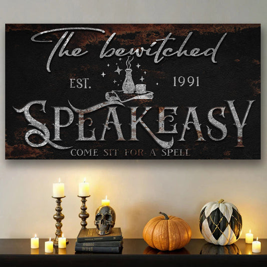 Bewitched Speakeasy Halloween Canvas Wall Art Sign