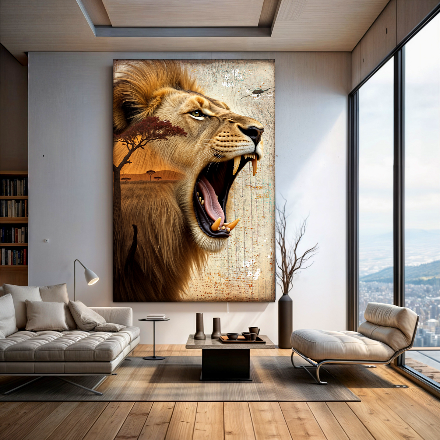 Lion Double Exposure Canvas Wall Art