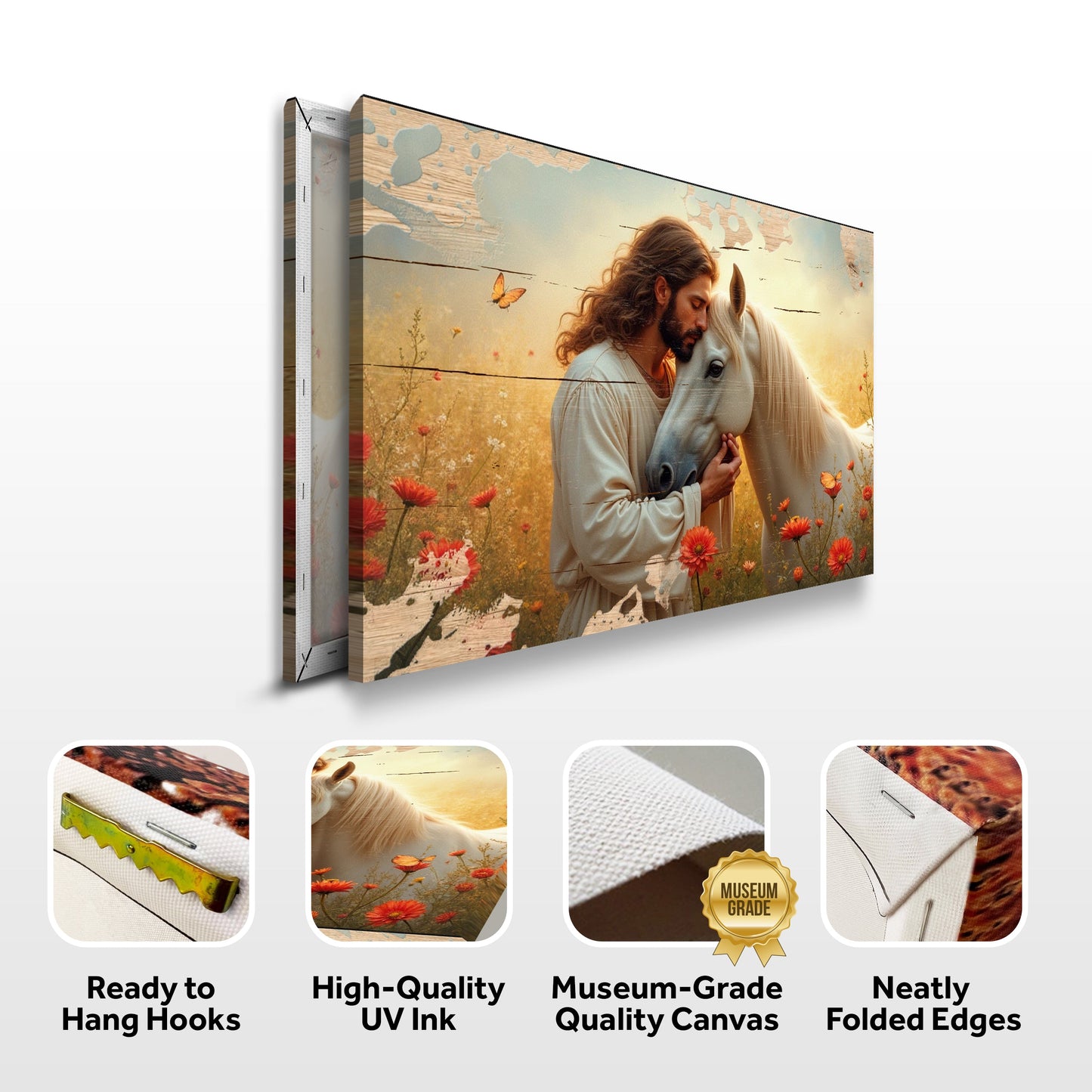 Jesus and Horse Christian Faith Canvas Wall Art