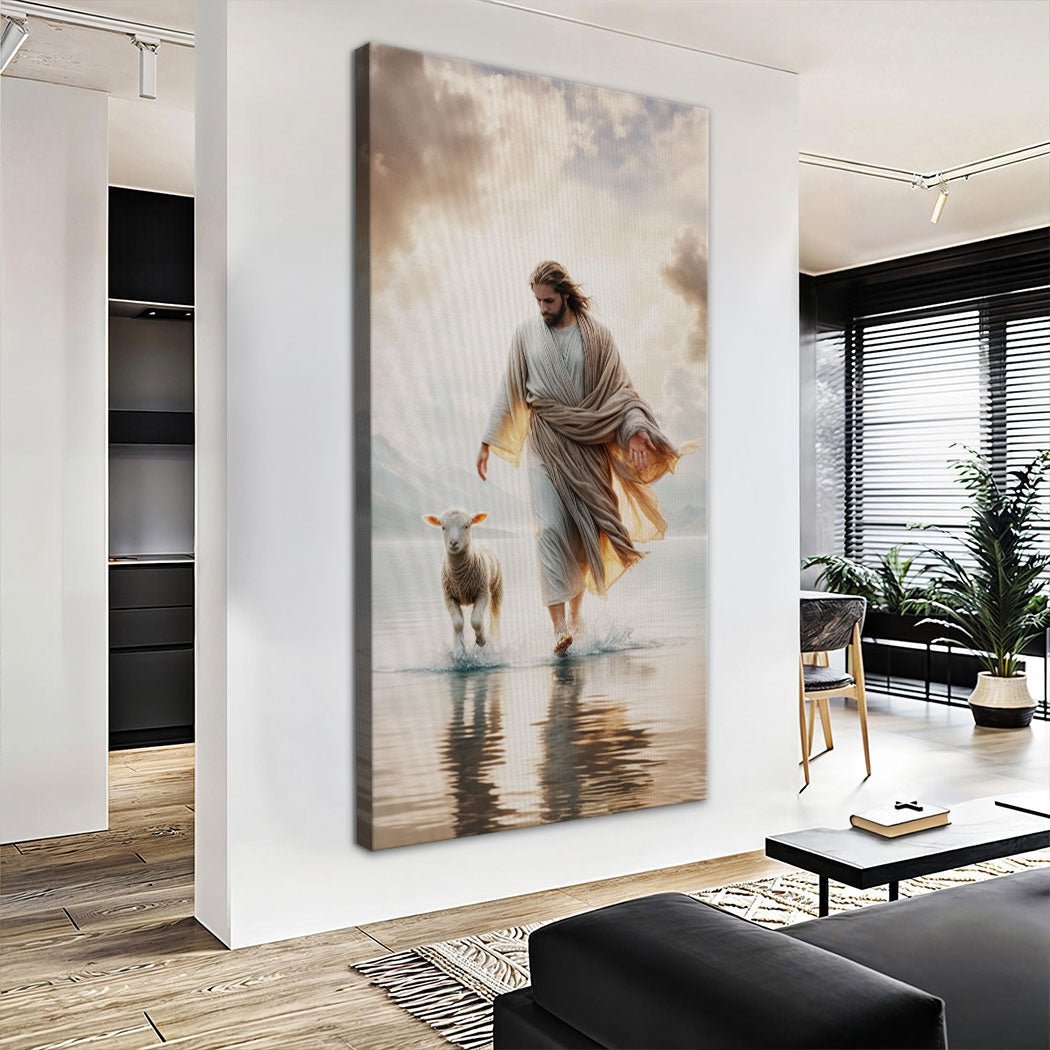 Jesus Protects The Lamb Faith Canvas Wall Art III