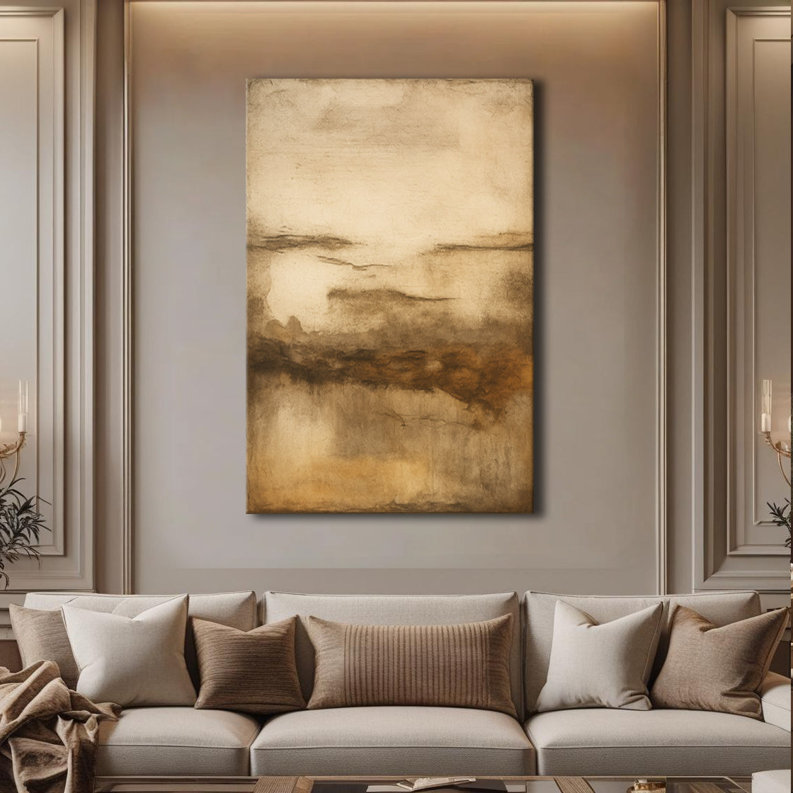 Neutral abstract canvas wall art in soft neutral tones for modern living rooms
