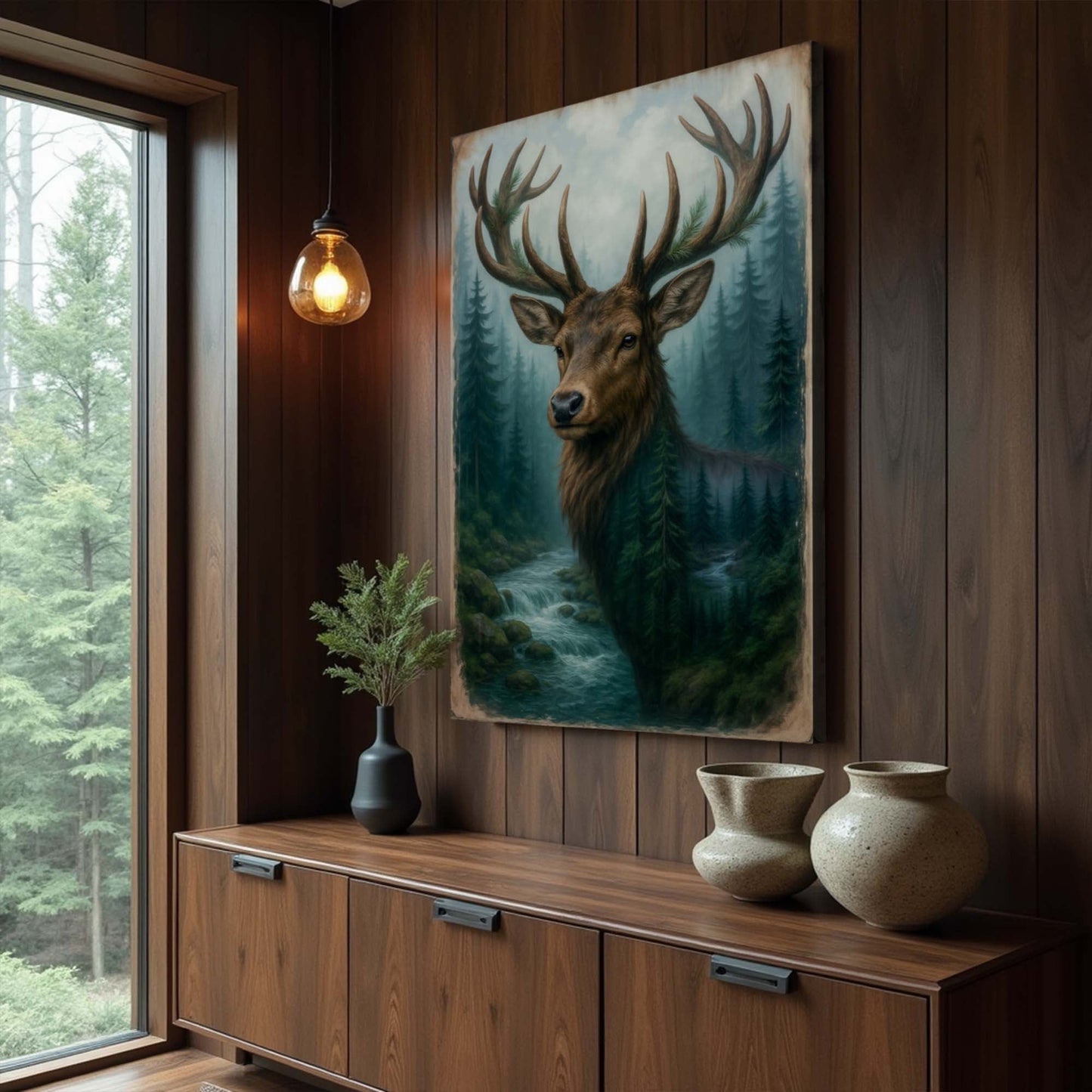 Misty Stag Double Exposure Canvas Wall Art