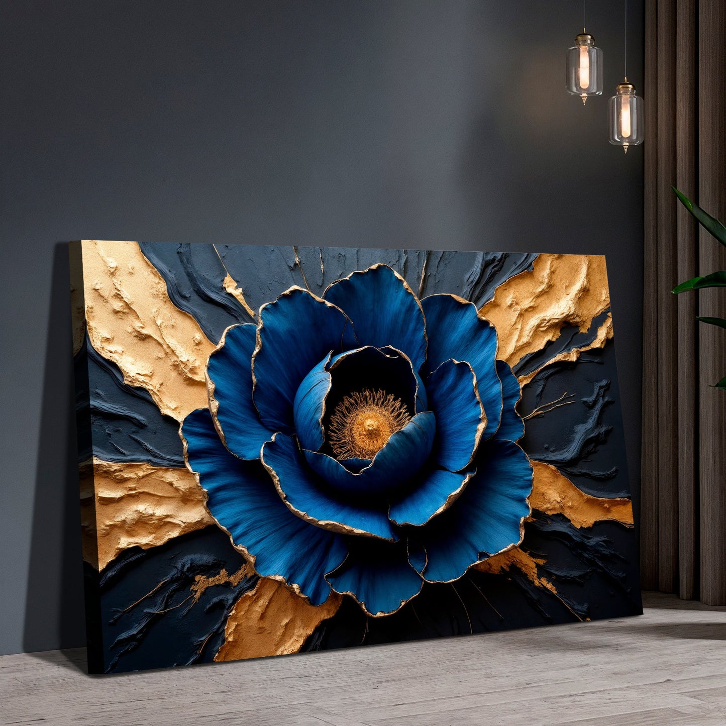 Sapphire Bloom Floral Canvas Wall Art