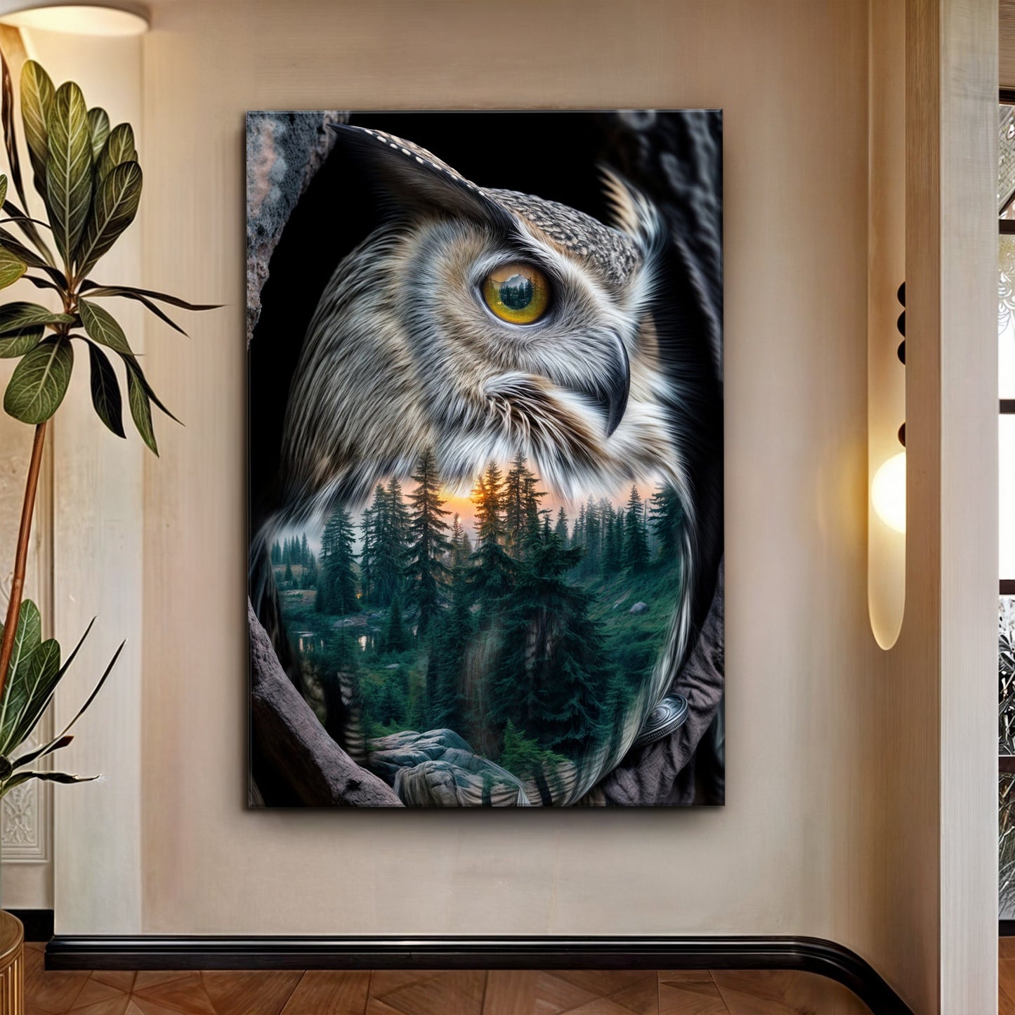 Owl Double Exposure Canvas Wall Art