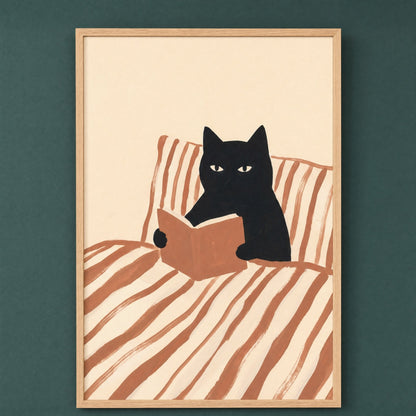 Katzenleseposter – Gerahmte Wanddekoration für Katzen- und Bücherliebhaber