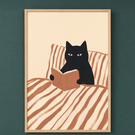 Cat Reading Poster - Framed Wall Art That Gets Cat Lovers and Book Lovers