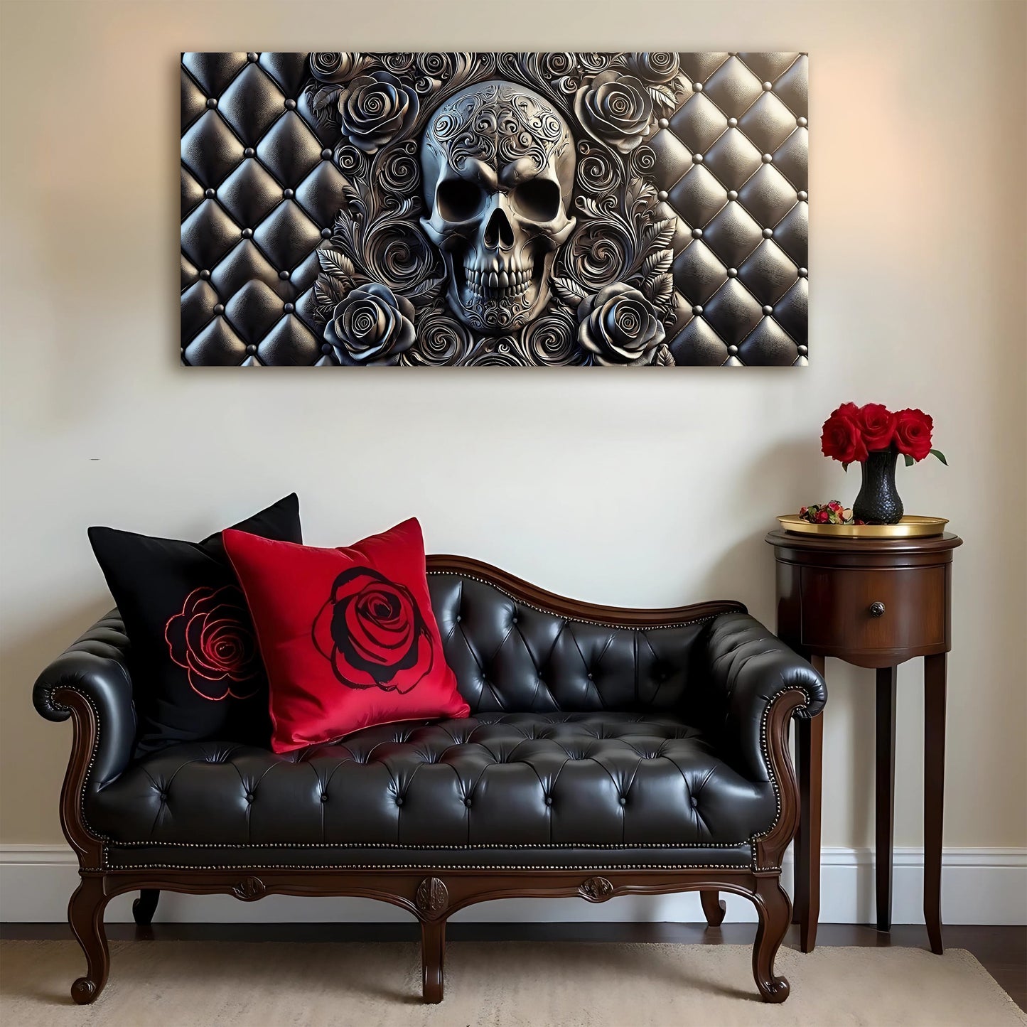 3D Rose and Skull Canvas Wall Art IV
