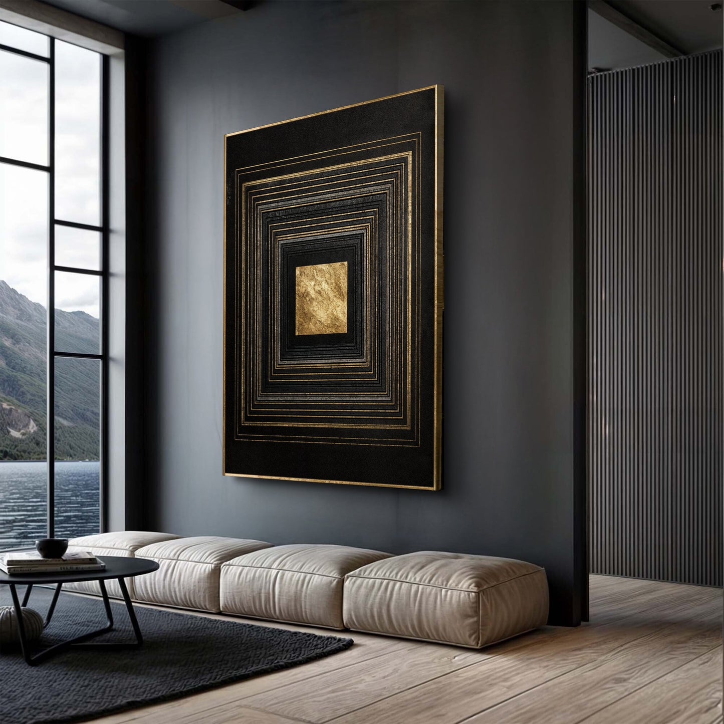 Black and Gold Core Abstract Canvas Wall Art