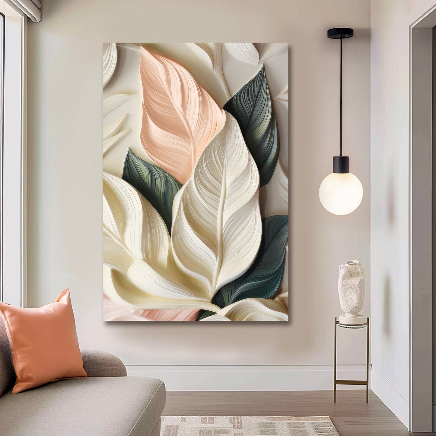 Elegant 3D Pastel Leaf Canvas Wall Art