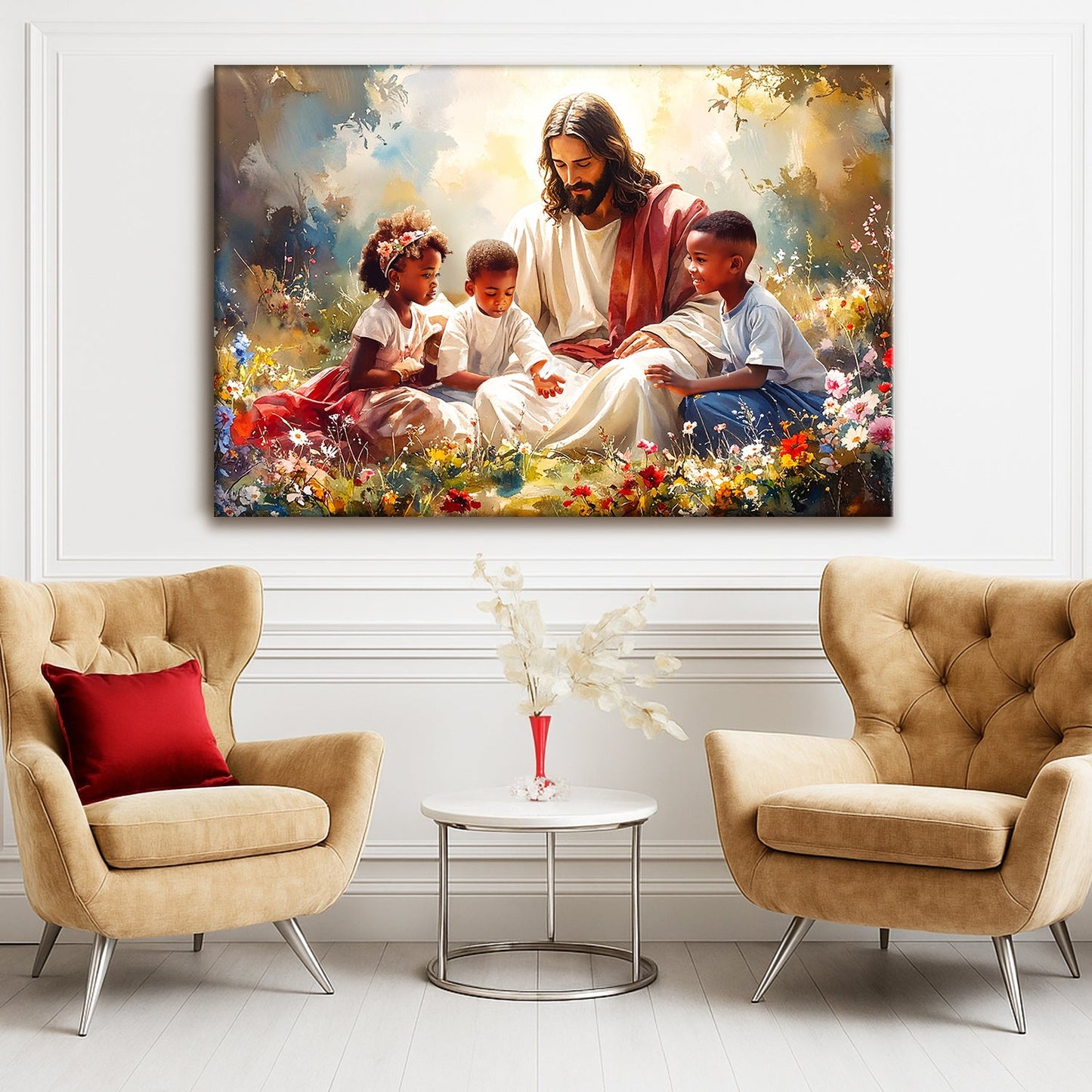 Jesus With Children Devotional Canvas Art