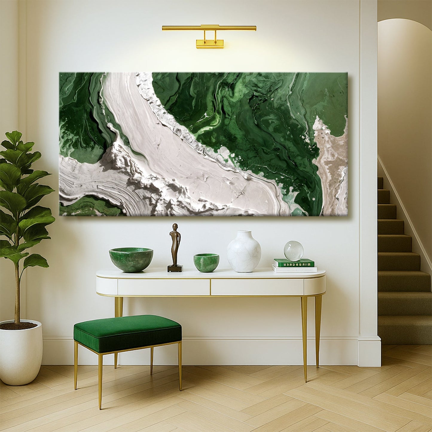 Green Rivers Abstract Canvas Wall Art IV