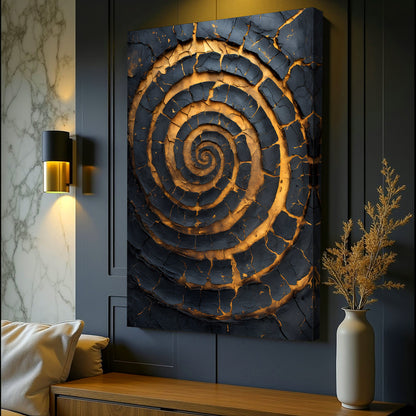 Black and Gold Spiral Abstract Canvas Wall Art