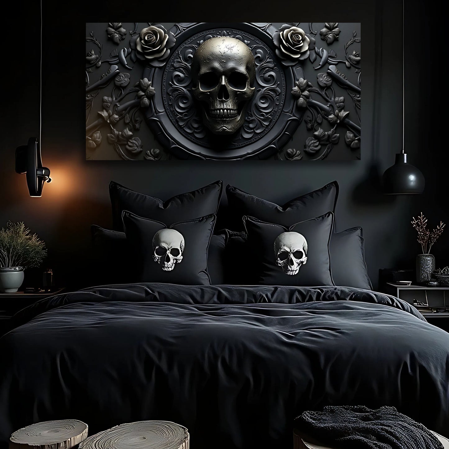 3D Rose and Skull Canvas Wall Art VI