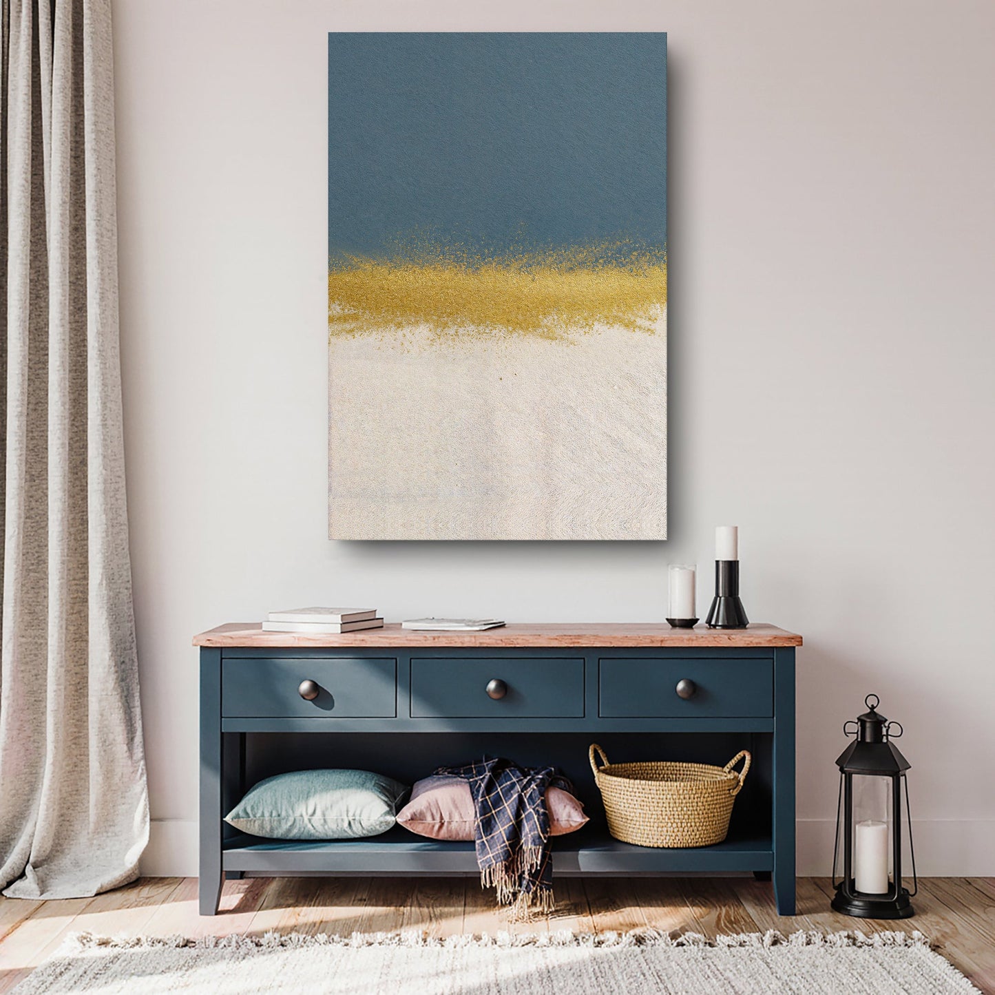 Minimalist Blue and Gold Abstract Canvas Wall Art