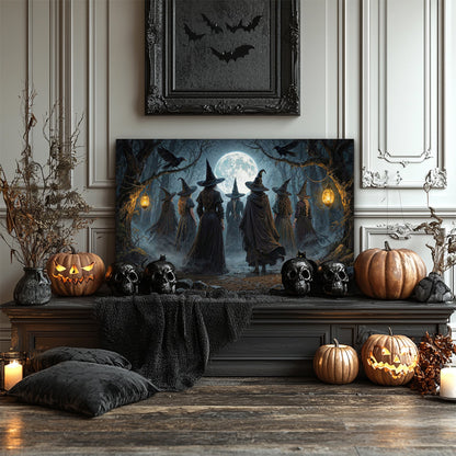 Coven of Witches Under a Full Moon canvas shown in a styled room setting, view 2