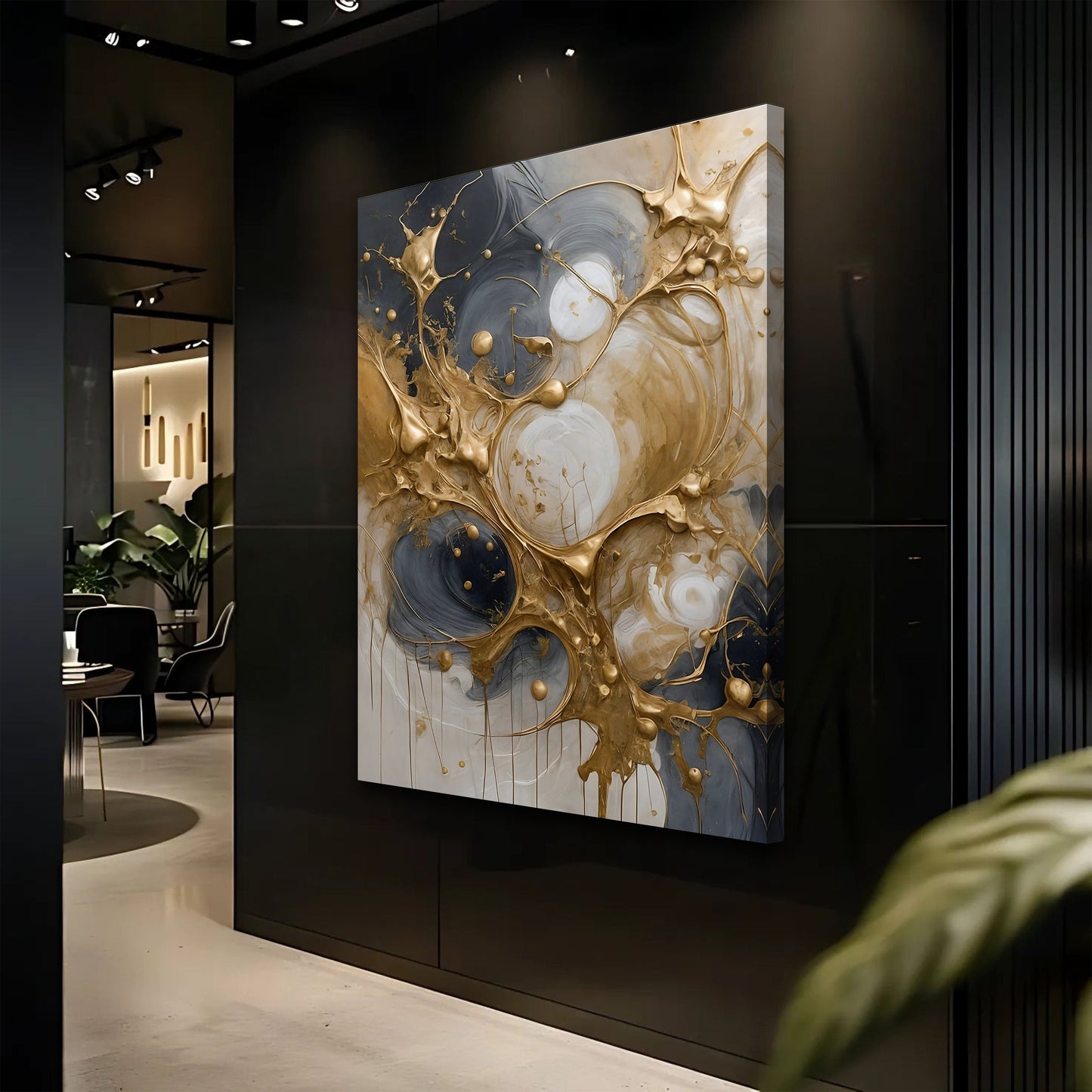 Black and Gold Splash Abstract Canvas Wall Art