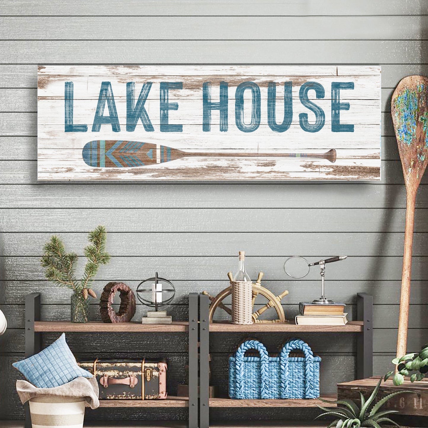 Lake House Coastal Sign Canvas Wall Art