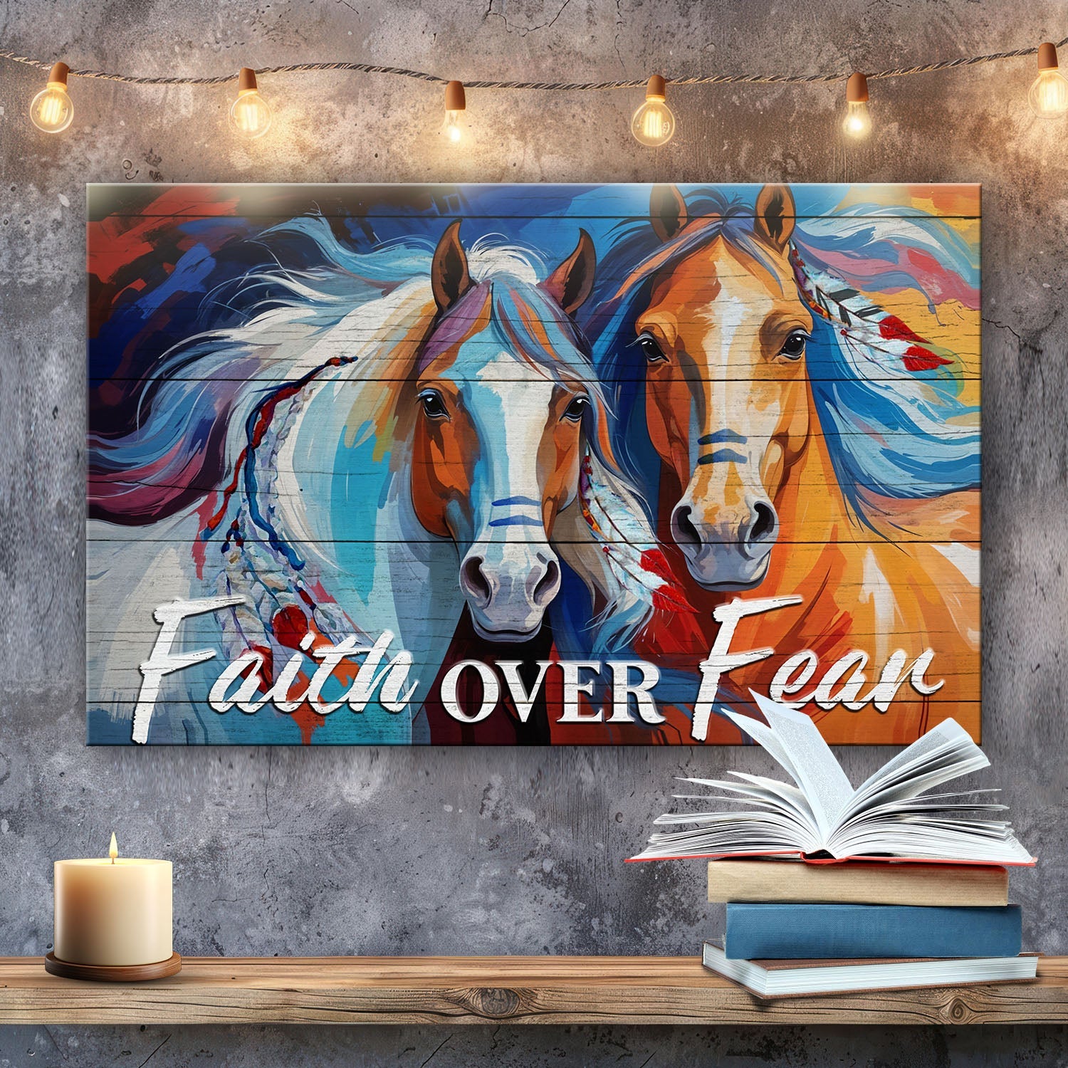 Faith Over Fear canvas wall art sign IV, horizontal faith-inspired wall art