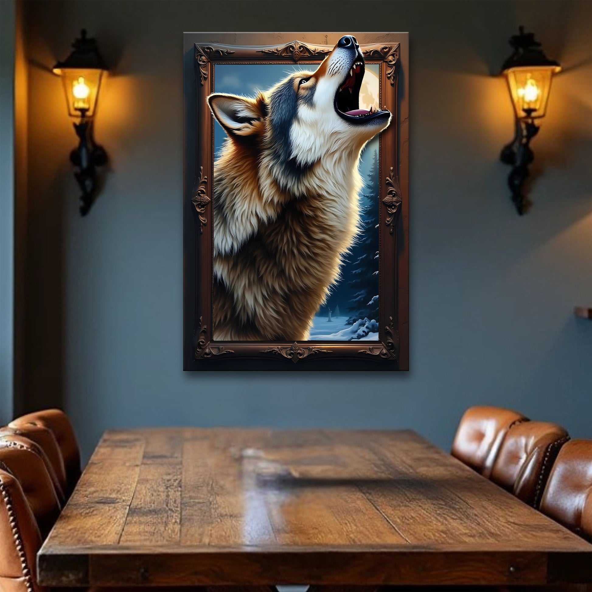 3D wolf canvas wall art with dimensional design