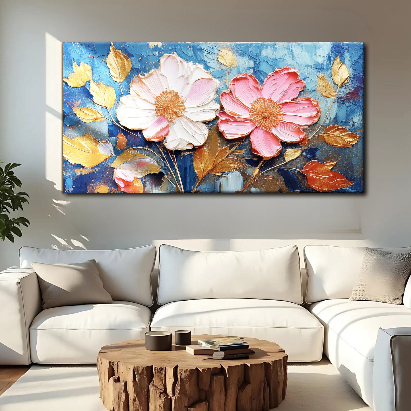 Golden Petals Impasto Canvas Wall Art - Floral Print