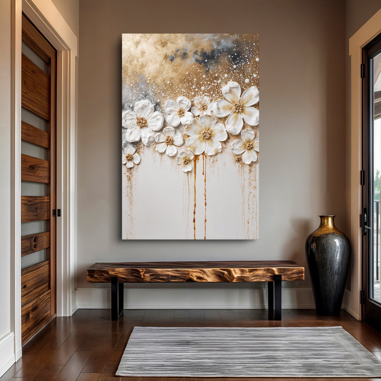 Gold Floral Canvas Wall Art - Elegant Botanical Print