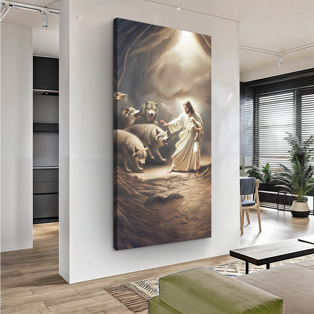 Faith Canvas Wall Art Jesus Shepherd Lamb and Wolf