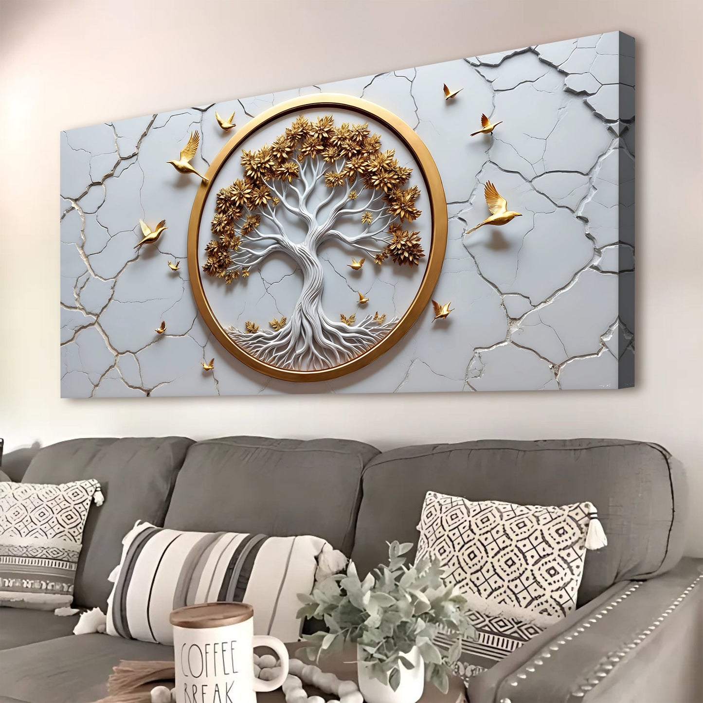 3D Celtic Tree of Life Canvas Wall Art White
