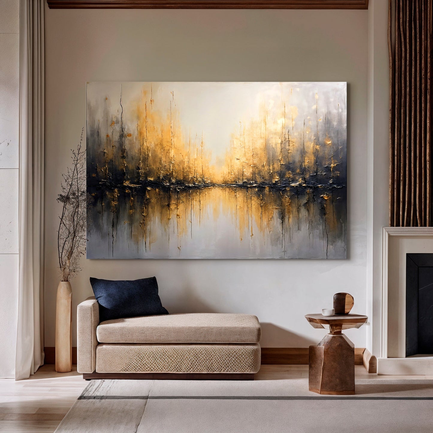 Golden Reflections Abstract Canvas Wall Art - Modern Print