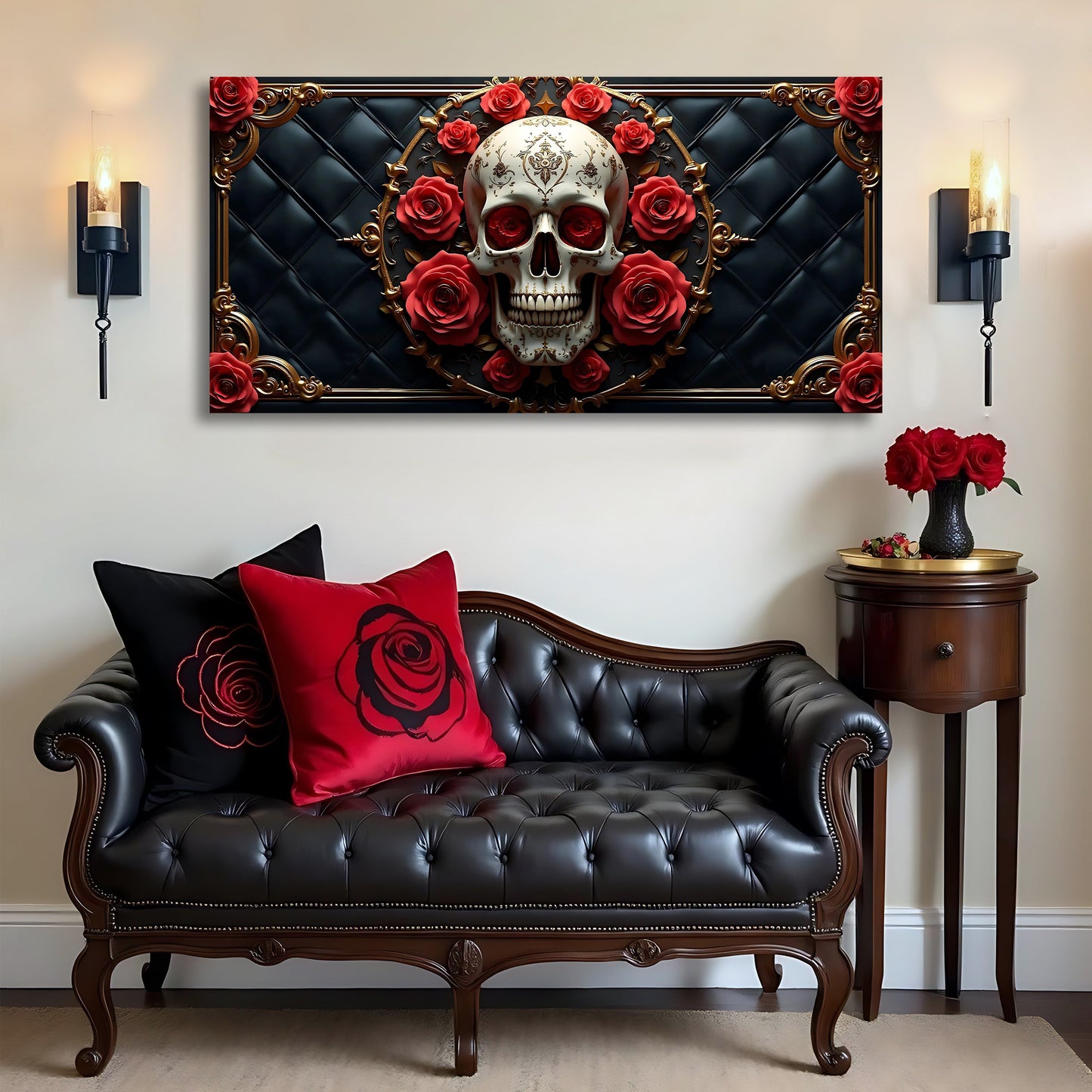 3D Rose and Skull Canvas Wall Art VII