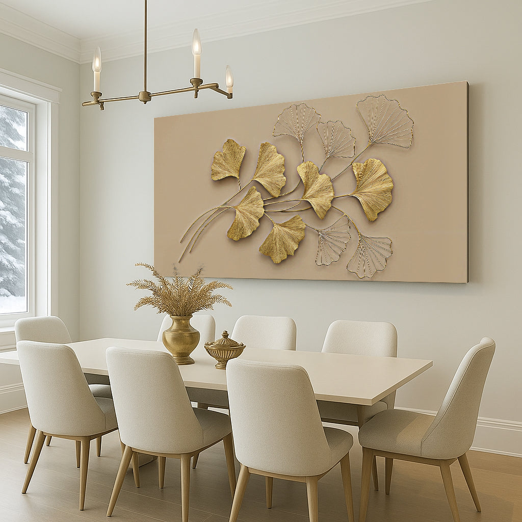 Golden Botanical Canvas Wall Art - Floral Nature Print
